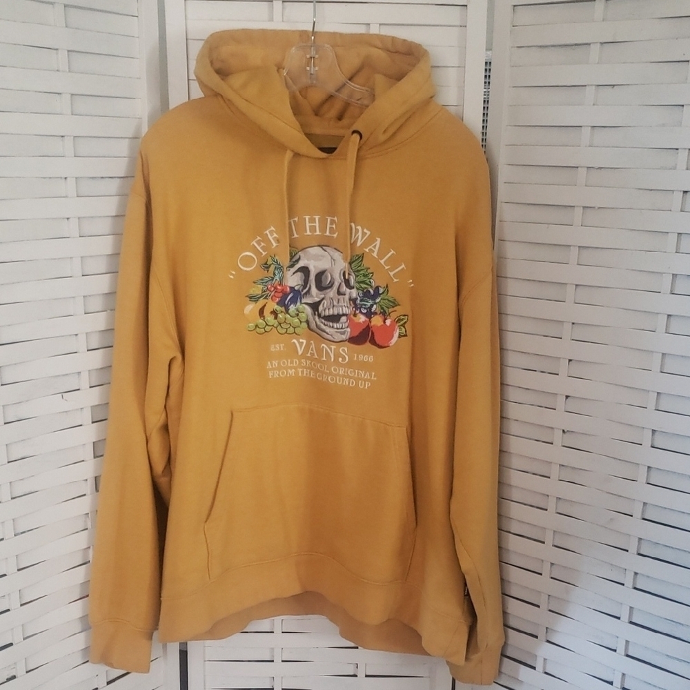 Vans Men's Mustard Hoodie with Skull and Floral Design Size XL